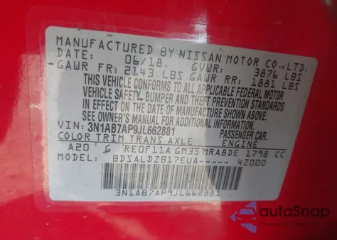 2018 Nissan Sentra Sv z USA, uszkodzony, nr VIN 3N1AB7AP9JL662881